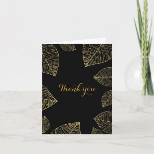 Zwart en Goud Herfst Filigraan Bladeren Elegant Bedankkaart