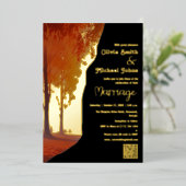 Zwart en Goud Herfst QR code Bruiloft Uitnodiging (Staand Voorkant)