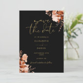 Zwart en Goud Herfst Rustieke Bloemen Foto Bruilof Save The Date (Staand voorkant)