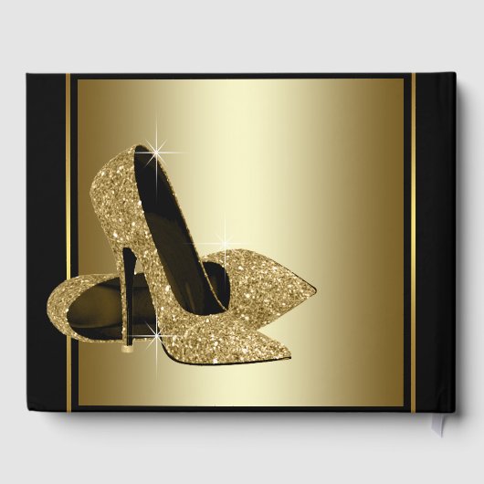 Zwart en goud High Heel Shoe Guest Book Gastenboek (Achterkant)