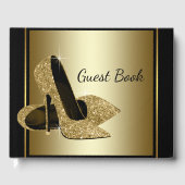 Zwart en goud High Heel Shoe Guest Book Gastenboek (Voorkant)