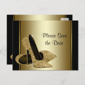 Zwart en goud High Heel Shoe Save The Date Aankondigingskaart (Voorkant / Achterkant)
