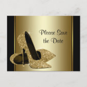 Zwart en goud High Heel Shoe Save The Date Aankondigingskaart (Voorkant)
