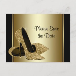Zwart en goud High Heel Shoe Save The Date Aankondigingskaart