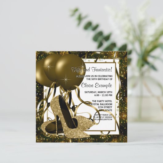 Zwart en goud High Heel verjaardagsfeestje Kaart (Staand voorkant)