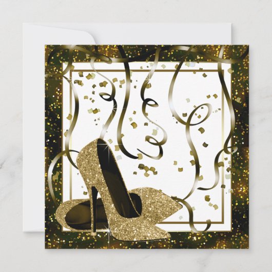 Zwart en goud High Heel verjaardagsfeestje Kaart (Achterkant)