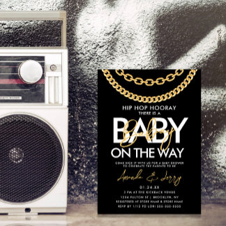 Zwart en Goud Hip Hop Baby Shower Kaart