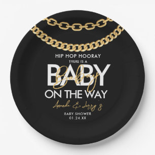 Zwart en Goud Hip Hop Baby Shower Papieren Bordje