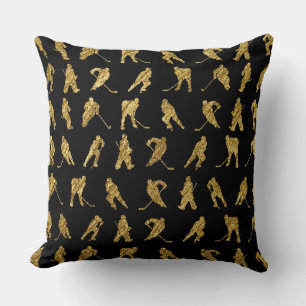 Zwart en goud hockey thema kussen