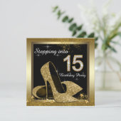 Zwart en Goud Hoge Hak Schoen Quinceañera Kaart (Staand voorkant)