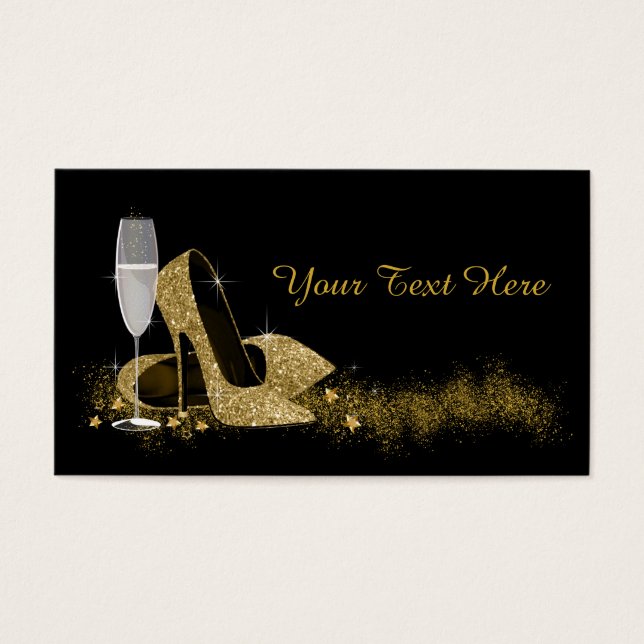 Zwart en Goud Hoge Heel Schoen Visitekaartje (Voorkant)