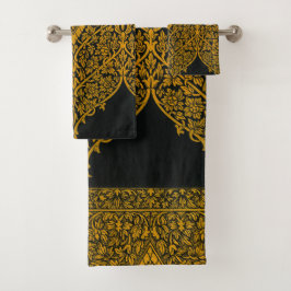 zwart en goud Indische bloemenpatroon Bad Handdoek