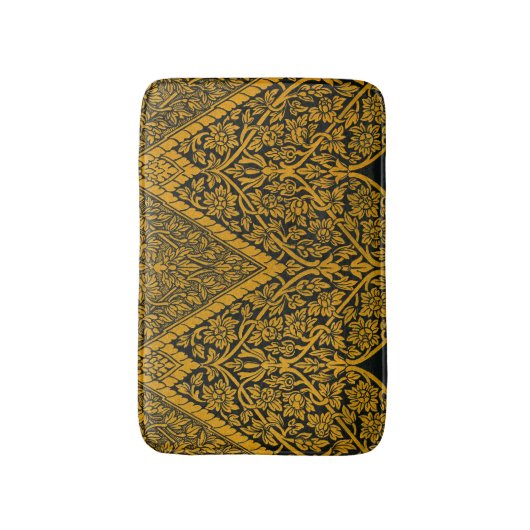  zwart en goud Indische bloemenpatroon Badmat (Voorkant Verticaal)