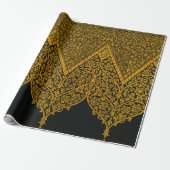 zwart en goud Indische bloemenpatroon Cadeaupapier (Uitgerold)