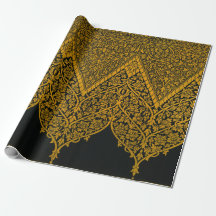 zwart en goud Indische bloemenpatroon