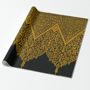 zwart en goud Indische bloemenpatroon Cadeaupapier