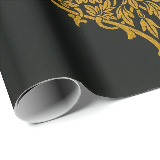 zwart en goud Indische bloemenpatroon Cadeaupapier (Rol Hoek)