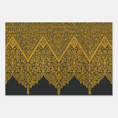 zwart en goud Indische bloemenpatroon Inpakpapier Vel (Voorkant 3)
