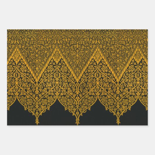 zwart en goud Indische bloemenpatroon Inpakpapier Vel (Voorkant)