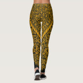 zwart en goud Indische bloemenpatroon Leggings (Achterkant)