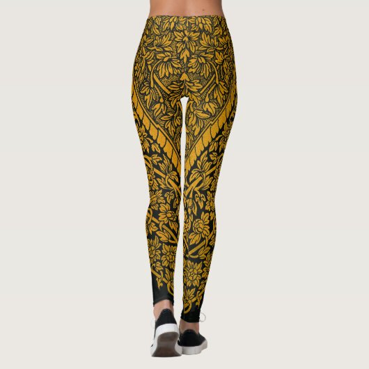  zwart en goud Indische bloemenpatroon Leggings (Achterkant)