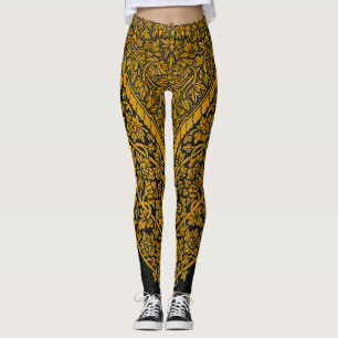  zwart en goud Indische bloemenpatroon Leggings