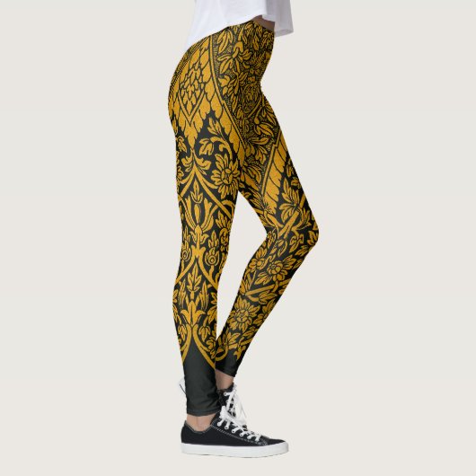  zwart en goud Indische bloemenpatroon Leggings (Rechts)