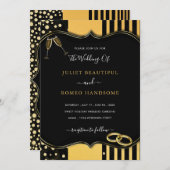 Zwart en goud ingelijste bruiloft uitnodiging (Voorkant / Achterkant)