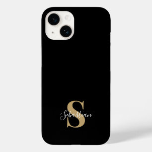 Zwart en goud   Initiaal Monogram Gepersonaliseerd Case-Mate iPhone 14 Hoesje