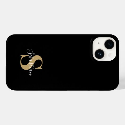 Zwart en goud | Initiaal Monogram Gepersonaliseerd Case-Mate iPhone Case (Achterkant (horizontaal))