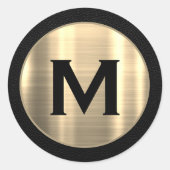 Zwart en Goud Initiaal Ronde Sticker (Voorkant)