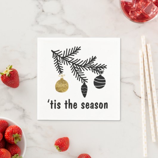 Zwart en goud is het seizoen waarin dennenboogvers servet (Insitu)