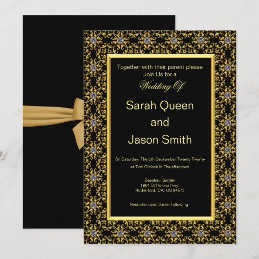 Zwart en goud islamitische bruiloft kaart (Voorkant / Achterkant)