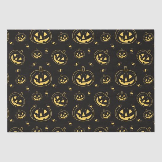 Zwart en Goud Jack-O' Lantaarns Zwart Halloween Tissuepapier (Voorkant)