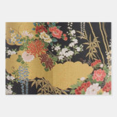 Zwart en Goud Japans Kimono Bloemen Decoupage Inpakpapier Vel (Voorkant 2)