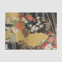 Zwart en Goud Japans Kimono Bloemen Decoupage Tissuepapier