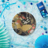 Zwart en Goud Japans Kimono Bloemen Papieren Bordje (Feest)