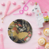 Zwart en Goud Japans Kimono Bloemen Papieren Bordje (Feest)