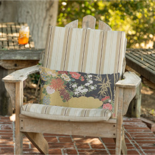 Zwart en Goud Japanse Bloemen Patio Outdoor Buitenkussen