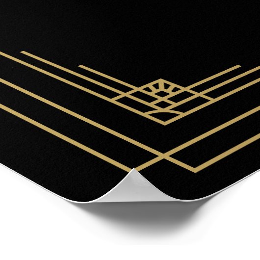 Zwart en goud jaren 1920 Art Deco bruiloft welkom Poster (Hoek)