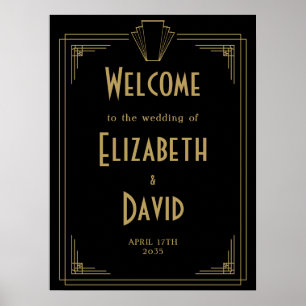 Zwart en goud jaren 1920 Art Deco bruiloft welkom Poster