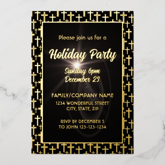 Zwart en goud Jezus kruist alle religieuze gelegen Folie Uitnodiging (Voorkant)