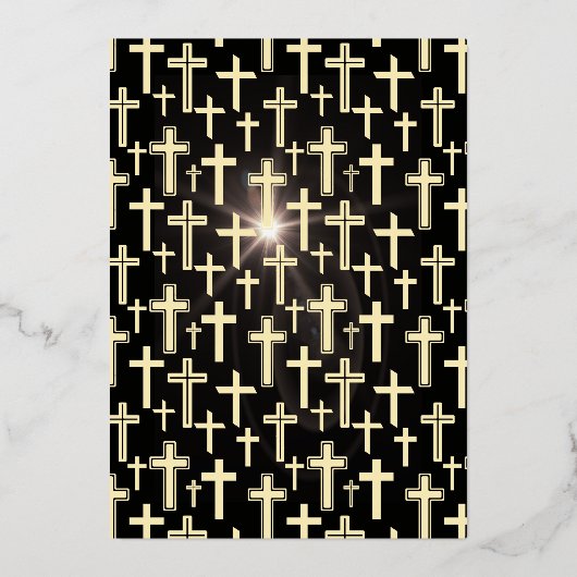 Zwart en goud Jezus kruist alle religieuze gelegen Folie Uitnodiging (Achterkant)