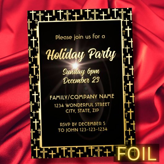 Zwart en goud Jezus kruist alle religieuze gelegen Folie Uitnodiging