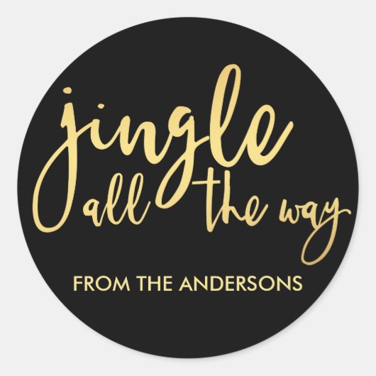 Zwart en Goud Jingle helemaal met Naam Ronde Sticker (Voorkant)
