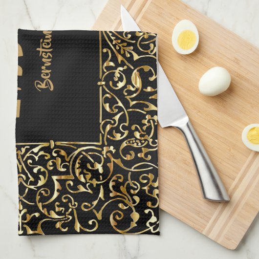 Zwart en Goud Joods Gift Hebreeuws Shabbat Shalom Theedoek (Quarter Fold)