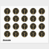 Zwart en Goud Justitie Logo Monogram Ronde Sticker (Vel)