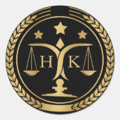Zwart en Goud Justitie Logo Monogram Ronde Sticker (Voorkant)