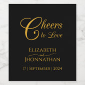 Zwart en Goud Kalligrafie Proost Namen Bruiloft Wijn Etiket (Enkel label)