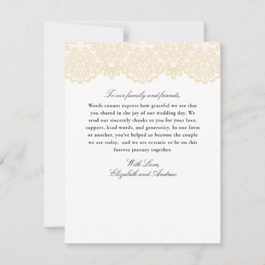 Zwart en Goud Kant Elegant Script Bruiloft Bedankkaart (Voorkant)